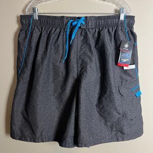 Speedo Swim Shorts Mens XXL Gray Blue TurboDri Volley 20" Shorts Lined NEW